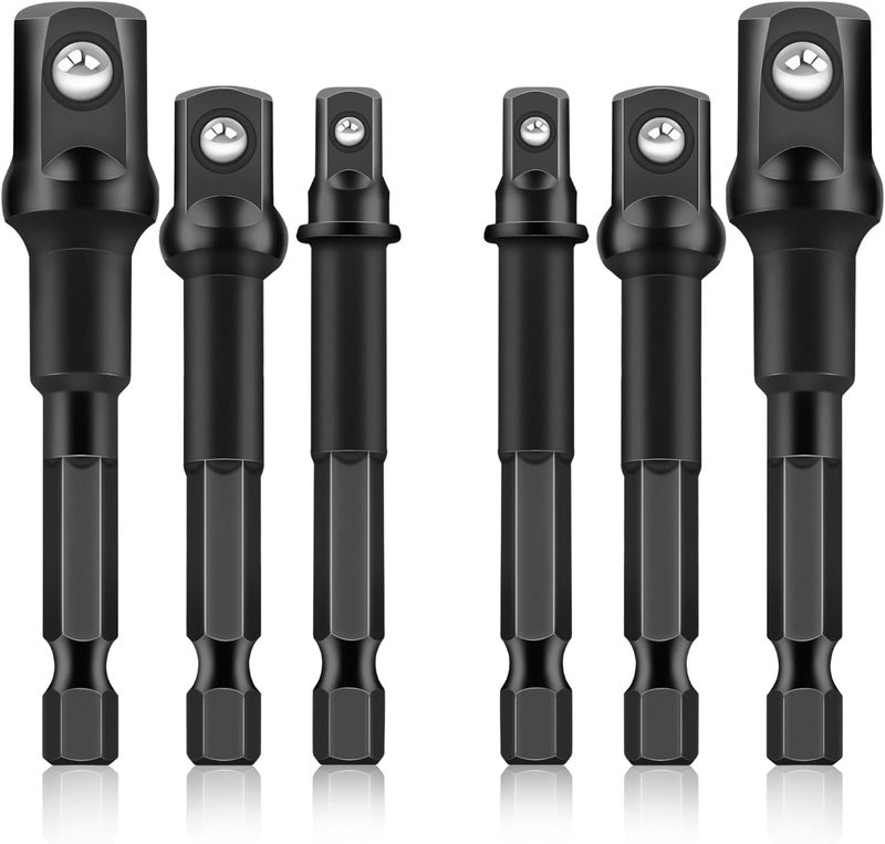 Tiosamd 6PCS Impact Grade Socket Adapter Set, 1/4", 3/8", 1/2" Drive Drill Socket Adapter, Premium Cr-V Socket Driver Adaptor, Hex Shank Driver Socket Adapter for Cordless Drill, Screwdriver, Power Drill - Image 1